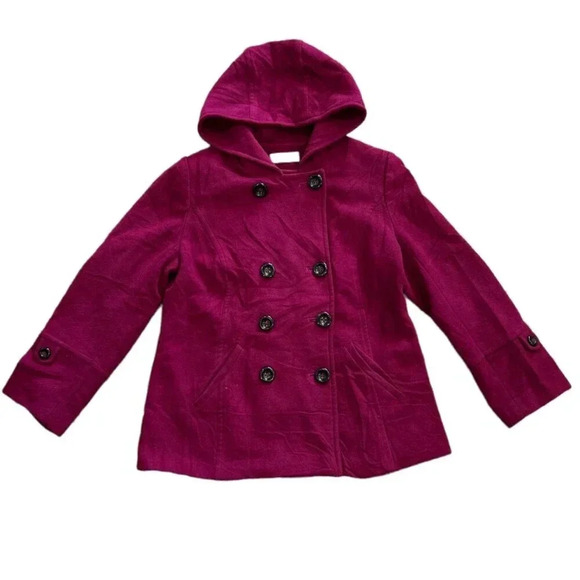 Preston & York Pink Wool Blend Hooded Pea Coat 10 - Picture 1 of 5